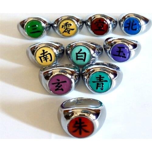 10pcs/set Anime Rings Shippuuden Jewerly Cosplay Costume Rings Ninjas Fashion Table Akatsuki Membermetal Ring Accessory Set