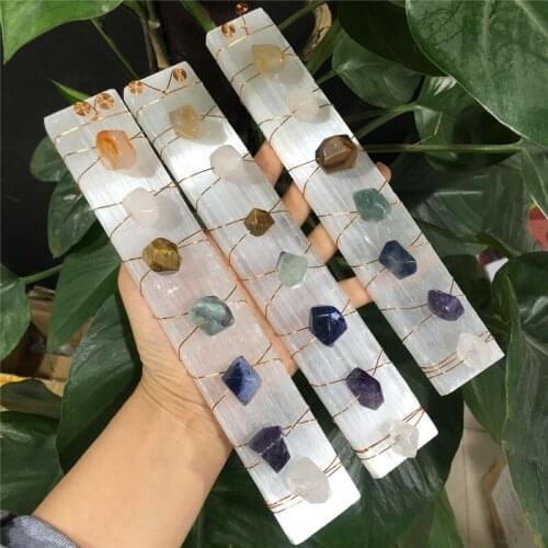 18-20cm Natural Rough White Selenite Crystal Slab Seven Chakra Bead Specimen Reiki Healing Energy Stone Meditation