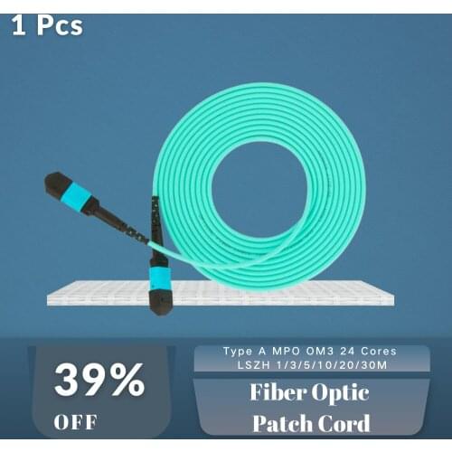 24 Cores Type A MPO OM3 Polarity A Fiber Optic Patch Cord LSZH Jacket Jumper Cable 1/3/5/10/20/30M 1PCS
