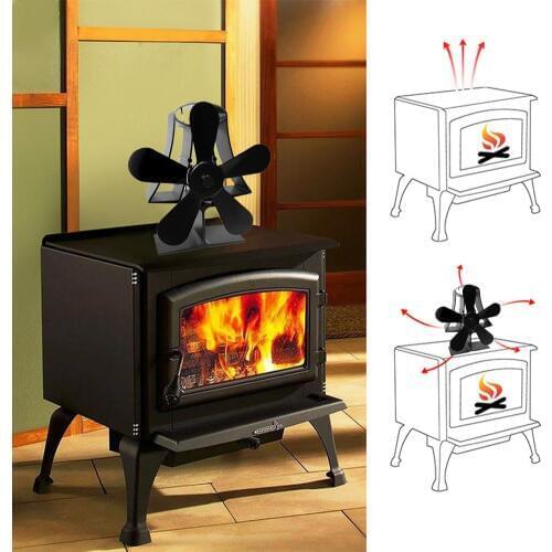 5Blades Heat Powered Stove Fan For Wood Log Burner Fireplace Accessories Winter Supplies Eco Friendly Black Fireplace Fan Indoor