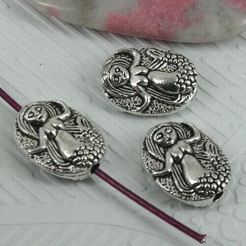 8pcs tibetan silver color oval mermaid pattern spacer beads EF0376