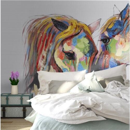 Bacal European Hand-painted Color Couple Horse Oil Painting Photo Wallpapers for Bedroom 3D Wall Paper Mural Home Decor
