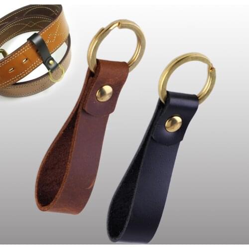 Leather Strap Copper Loop Key Chain Ring Keychain Keyring Fob Holder Waistband Accessories Gear High Quality