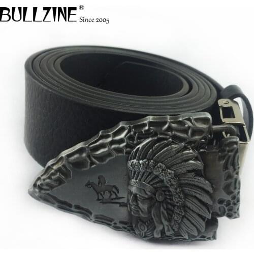 Bullzine Zinc alloy retro western Indian head belt buckle cowboy jeans belt buckle FREE PU belt FP-03515 drop shipping