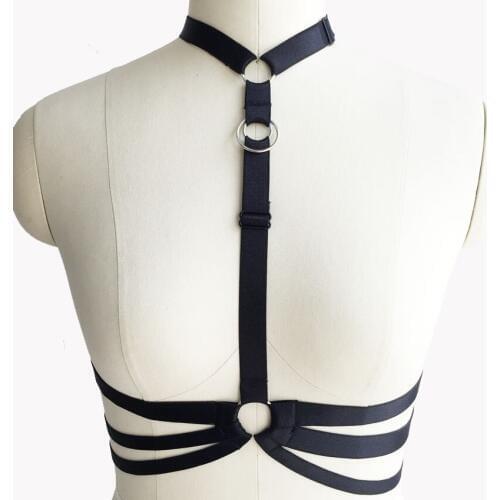 Black women adjustable body harness cage bra Harajuku harness leg garters Gothic harness bra Handmade harness