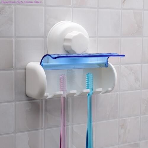 5 Racks Dustproof Toothbrush Holder for Bathroom Kitchen Family Holder for Toothbrushs Suction Holder Wall Stand Hook