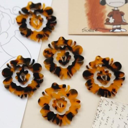 Designer abstract tortoiseshell retro flower pendant ins wind earrings diy making accessories handmade jewelry materials