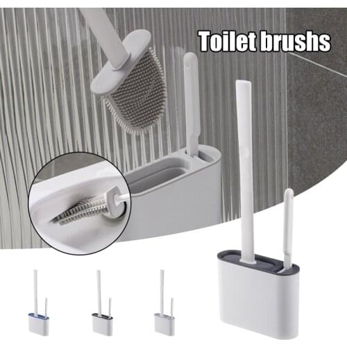 Toilet Brush With Holder And Plunger Set Wall-Mounted Flexible Silicone Bathroom Scrub Toilet Brush Set TS1