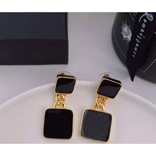Hot Brand Yellow Gold Color Fashion Jewelery Woman Black Square Earrings Party High Quality Cute Fashion Party Studing Jewelry