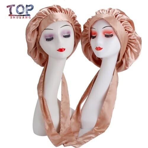 Customized Logo Satin Wrap Bonnet With Wide Edge Control Wrap Satin Edge Scarfs Women Sleep Bonnet