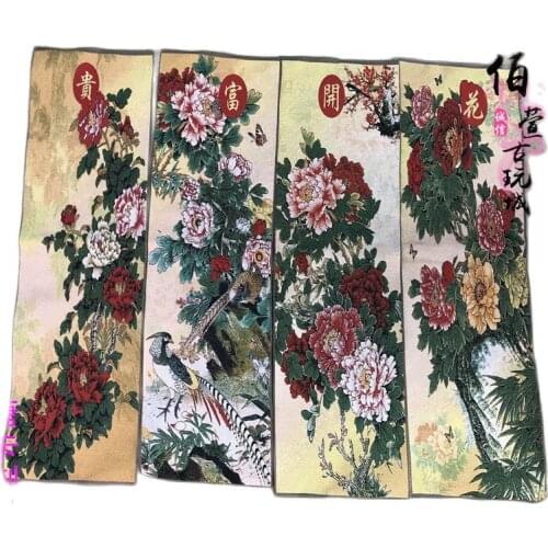 Collection of ancient religious Thangka embroidery, four screen Nepal portrait, brocade painting, silk flower blooming, rich han