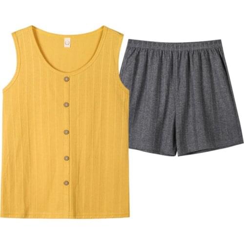 Womens Cotton Pajamas Set Summer Vest Shorts 2 Piece Sleepwear Pajamas Loose Sleeveless Sleepwear Home Suit Lady Home Clothes