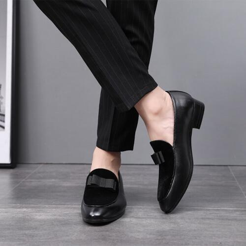Leather Shoes Men Wedding Dress Male Flats Casual Slip on Shoes Black Leather Red Suede Loafers Men Formal Shoes Mocassin Homme