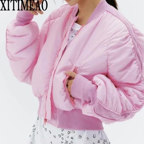 Za Spring Autumn Thin Cotton Bomber Jacket Women Solid Color Warm Zipper Pockets Coat Female Jacket Parkas Female Chaqueta