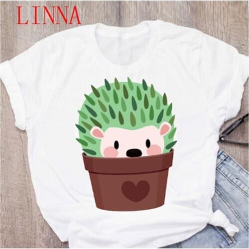 LINNA Women Sweet Plants Flower Ms. 90s cute ladies summer ladies tops T-shirts ladies clothing tee female T-shirts