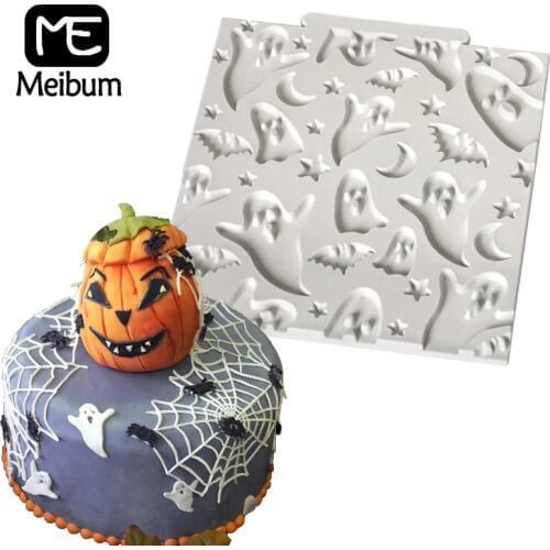 Meibum Halloween Ghost Cake Silicone Mold Candy Clay Chocolate paste Sugar Craft Moulds Cupcake Fondant Border Decorating Tools