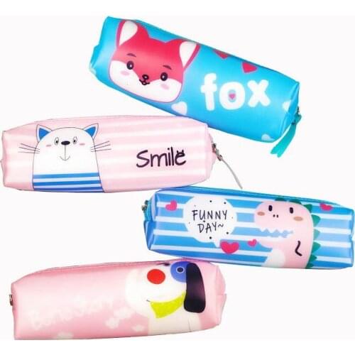 Cute Cat Pencil Bags Pouch Kawaii Dog Pen Case Box Silicone Pencil Cases For Girls Boys Korean Stationery Office School Supplies