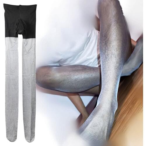 Metelam Mens Sexy Silver luster Ultra-thin 3Den Pantyhose Crotchless Male Tight Sock for Adult Club Party Rainbow Boy