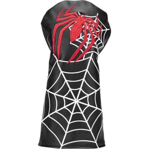 Golf Club Head Cover Spider Embroidery Woods PU Leather Headcovers For Driver Fairway Hybrid, Dustproof Protection