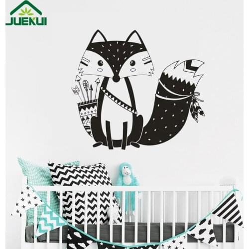 Tribal Fox Wall Decal Cute Woodland Fox Wall Sticker for Kids Room Nursery Art Tattoo Christmas Decor Gift Vinyl Murals JA734