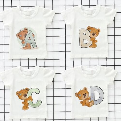 Latest Birthday Tshirt Baby Boy T Shirt O-neck Casual White T Shirt Kids Unisex Bear Letters Design Girl Clothes Harajuku Shirt