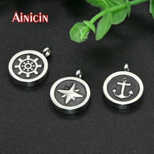 New Arrival 16mm Round Shape Anchor Wheel Star Stainless Steel Necklace Pendants Fashion Mens Jewelry 10pcs