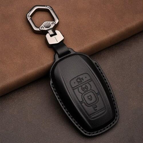 New Genuine Leather Car Smart Key Case Cover Holder Chain for Ford Lincoln MKC MKZ