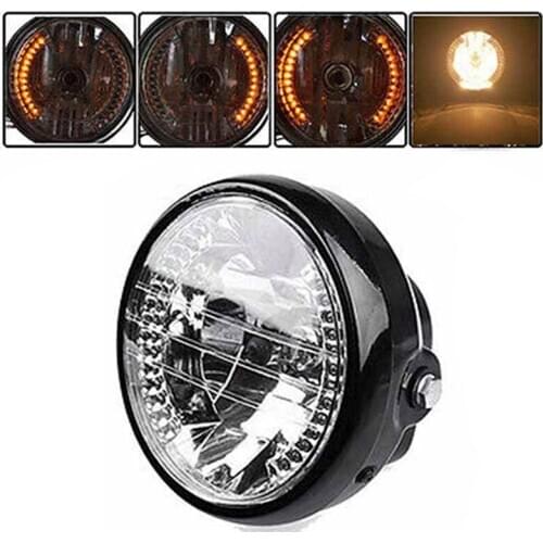 1Pc Black 7 Inch H4 35W LED Head Lamp 9 Wires Turn Signal Light Universal Motorcycle Headlight