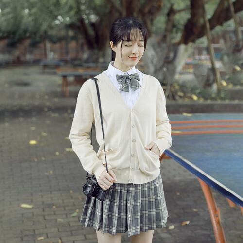 2019 Autumn Jk School Uniforms Suit Female Plaid Skirt White Shirt Pleated Skirt Japanese College Wind Sweater Cardigan Jk Suits