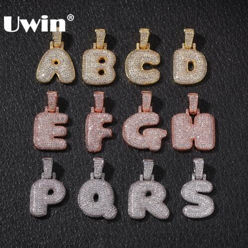 Uwin A-Z Necklaces Custom Initial Letters Pendant For Men Women Gold Silver Color Cubic Zirconia Hiphop Jewelry Drop Shipping