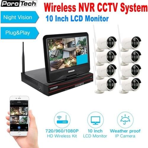P2P CCTV 8CH 960P 1080P H.265 WIFI NVR KIT 10 Monitor 8 Channel Wireless CCTV Security Surveillance System Wifi IP Camera Kits