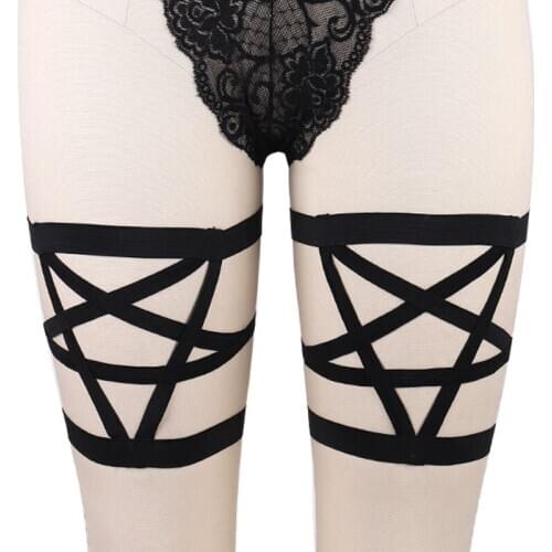 Pentagram Garter Belt Black Gothic Body Harness Cage Rave Bondage Stockings Leg Garter Punk Sexy Lingerie Women Wedding Garter