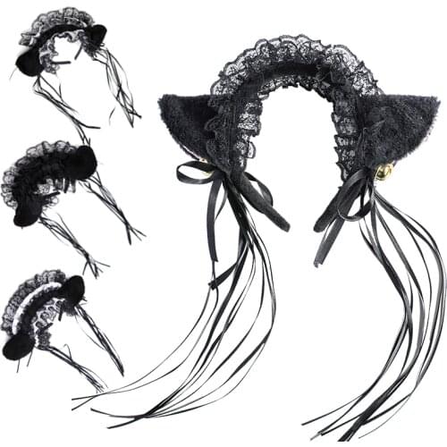 Cosplay Lolita Lace Bow Ribbon Headband Hairbands For Women Girls Cat Ears Tassels Hair Hoop Head Hoops Headbands