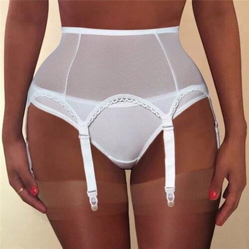 Puimentiua Women Mesh Garter Belt High Waist Holder 6 Straps Elastic Suspender Belt Erotic Lingerie Garter Pantyhose Stockings