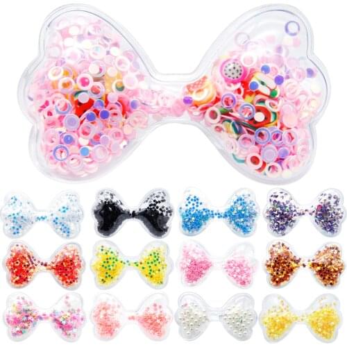 60x36mm Bowknot Shape Transparent Qucksand Shaker Bling Sequins DIY Make Hair Clip Accessories Craft Phone Decoration,10Yc10656
