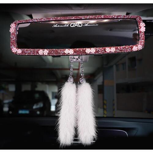Luxury Diamond Flower Car Interior Rearview Mirror Case Crystal Rhinestone Car Mirror Decorative for Girls Women Car Accessories