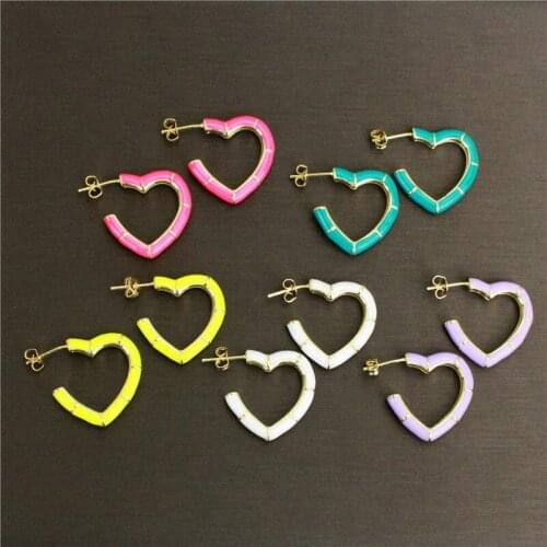 10pair/lot Colorful heart shape enamel earring stud,plated enamel charm earring,new women love earrings wholesale