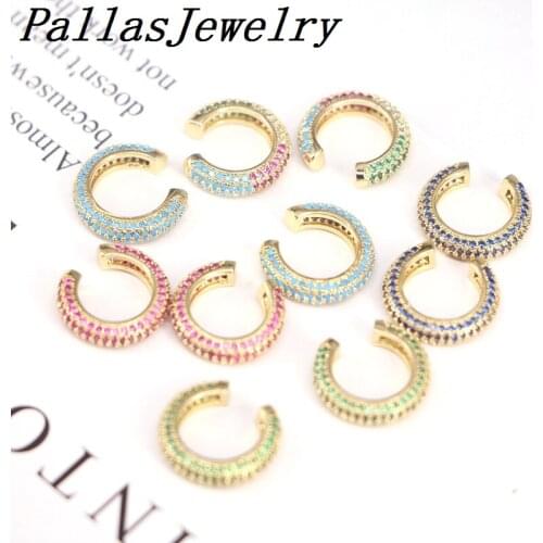 4Pairs 15mm Cubic Zirconia Ear Cuff Circle Crystal Clip On Earrings C Shaped No Pierced Stackable Earcuffs Jewelry