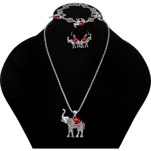 Shineland Cute Elephant Pendant Jewelry Adjust Bracelets Chain Necklaces dubai sets For Women collar elefante 4pcs/set