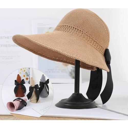 Sun Hat Female Summer Sunscreen Folding Outdoor Cycling Beach Hat Floppy Wide Large Brim Anti-UV Straw Hat Sun Hat