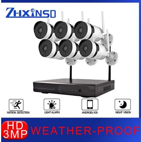ZHXINSD Ultra HD Surveillance Camera System 6CH 3MP NVR CCTV Video Recording Outdoor Weatherproof Security Camera Kit