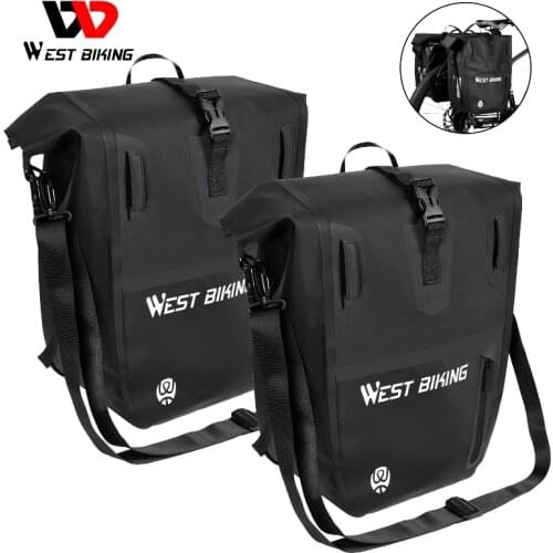 WEST BIKING Bicycle Trunk Bag TPU 100% Waterproof MTB Road Bike Panniers 25L Large Capacity Shoulder Bag Cycling Accessories