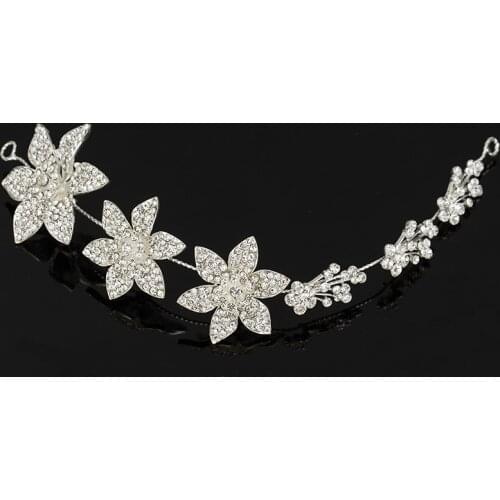 Bridal Wedding Tiara Silver Plated Flower Crystal Hair Vine Tiara Headband for Women