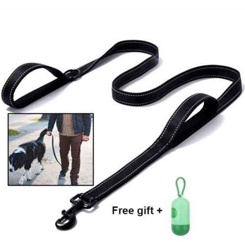 Reflective Dog Leash Double Handle Control Padded Heavy Duty Dog Harness Leash Rope Double Handles Control Safety Collar Leashes