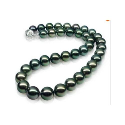 Gorgeous 11-12mm natural real TAHITIAN green pearl necklace 17inch >Factory Giftword mujer for women gift silver-jewelry