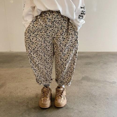 Small flowerswash corduroy small broken flower leisure trousers kids clothes girl pants girls leggings