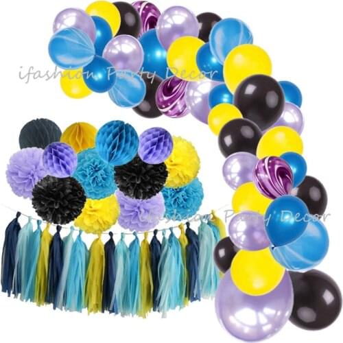 Video Game Balloon Garland Kit Black Yellow Blue Light Purple Latex Balloons Strip Set for Video Game Birthday Party Decorations