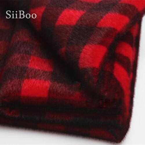 High quality red and black plaid 1cm plush fake mink fur fabric for winter coat vest stage cosplay DIY plaid fourrure SP5978