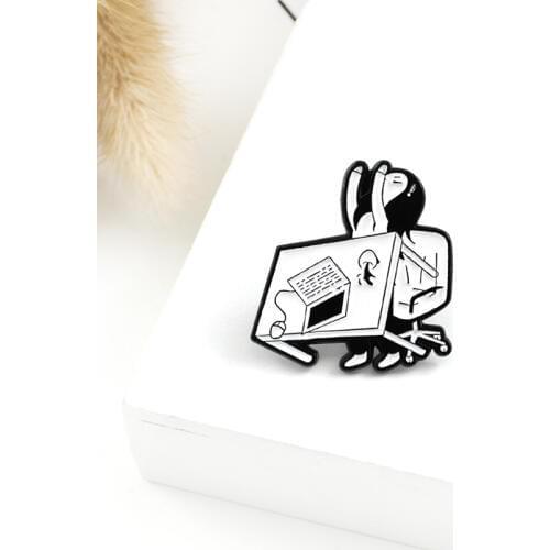 Cartoon Women Lapel Pin Jewelry Manic Irritability Worker Overturn Laptop Desk Brooch Mania Young Office Worker Gift Badge