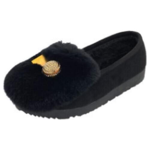 Ladies Concise Flats Thick Bottoms Bow-Knot Rabbit Hairs Winter Short Plush Shoes Round Toe Warm Slip-Ons Anti-Slippy Khaki Grey